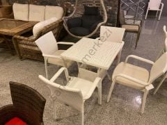 KARE RATTAN ÖRGÜ MASA TAKIMI 80X80cm 4 KİŞİLİK