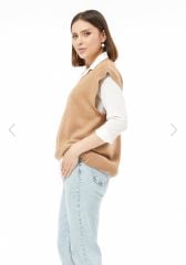 Daily Trend Milky Brown Color V-Neck Sweater