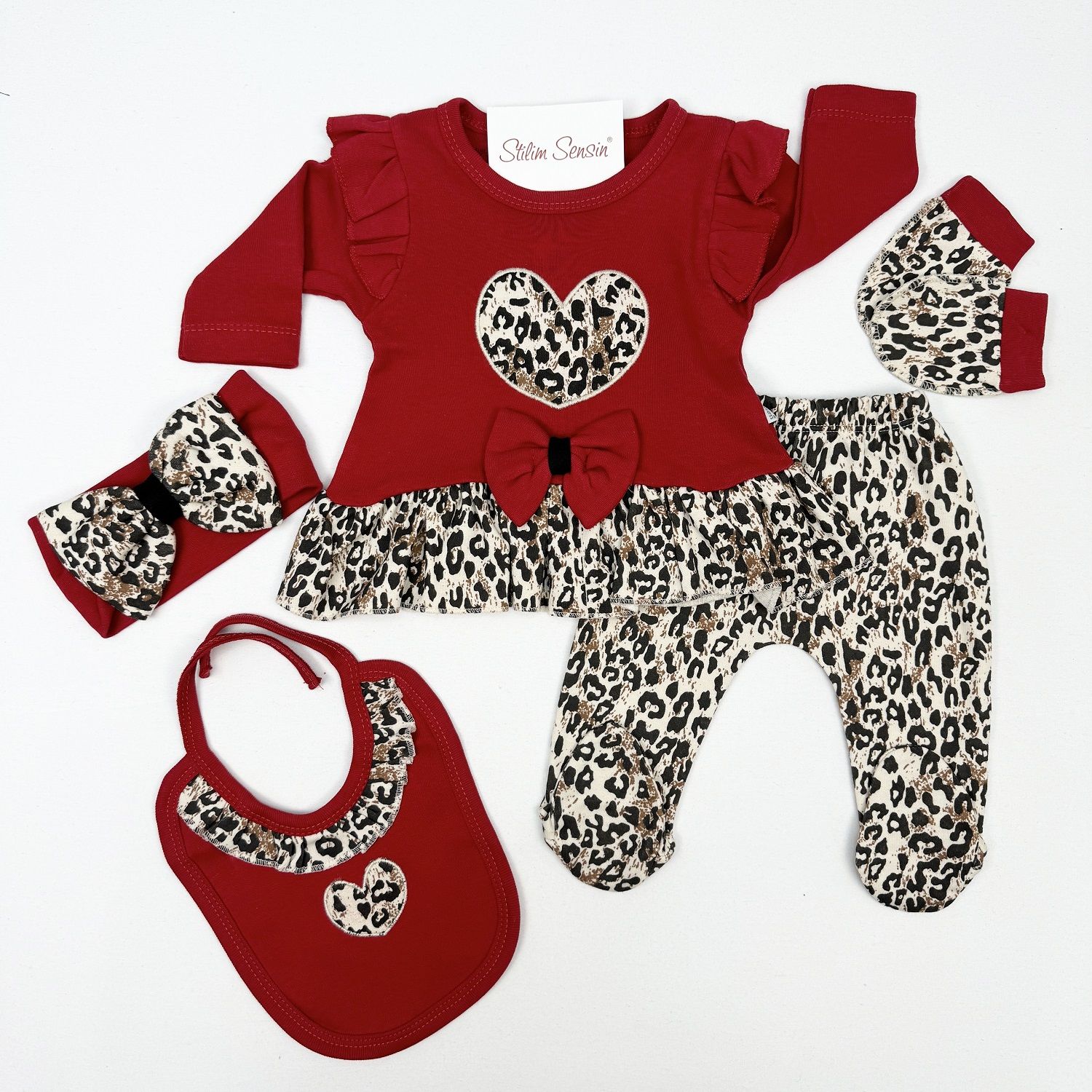 Leopar Desenli Kalpli 5 Li Set