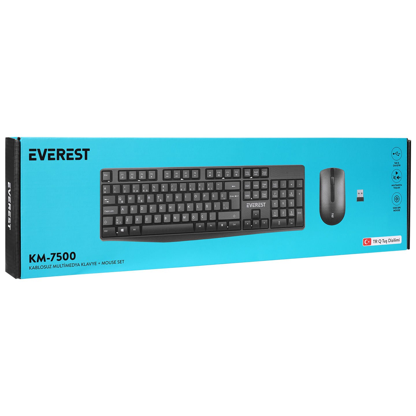 EVEREST KM-7500 SİYAH KABLOSUZ Q MULTİMEDYA KLAVYE & MOUSE SET