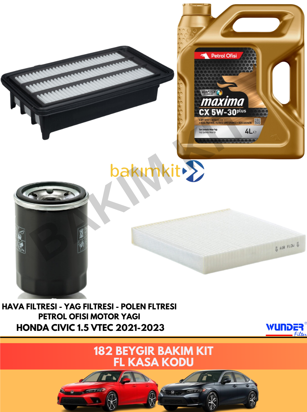 HONDA CIVIC 1.5 VTEC 2021-2023 182 BEYGİR BAKIM SETİ