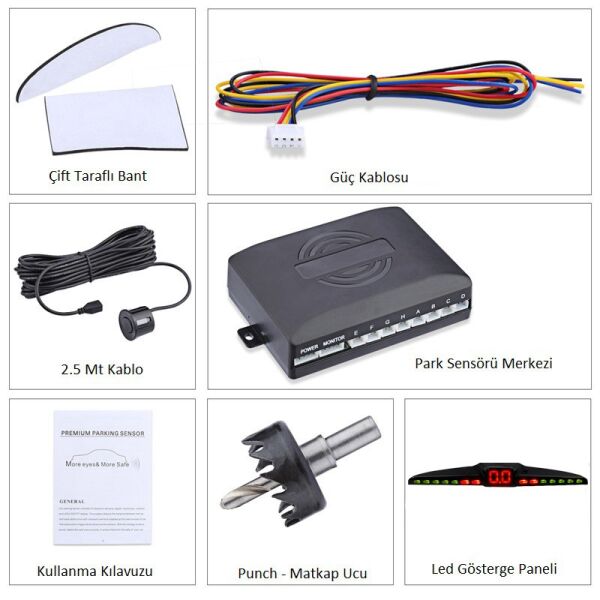 Renkli Dijital Ekranlı Araç Park Sensörü Sesli 22mm Beyaz PS03