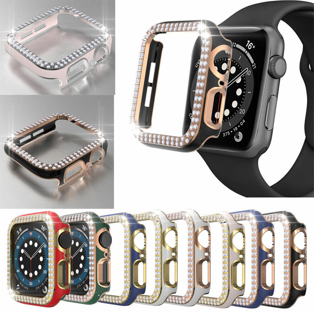 Apple Watch 7 Serisi 45mm Çift Sıra Parlak Taşlı Rubber Kasa Kapak