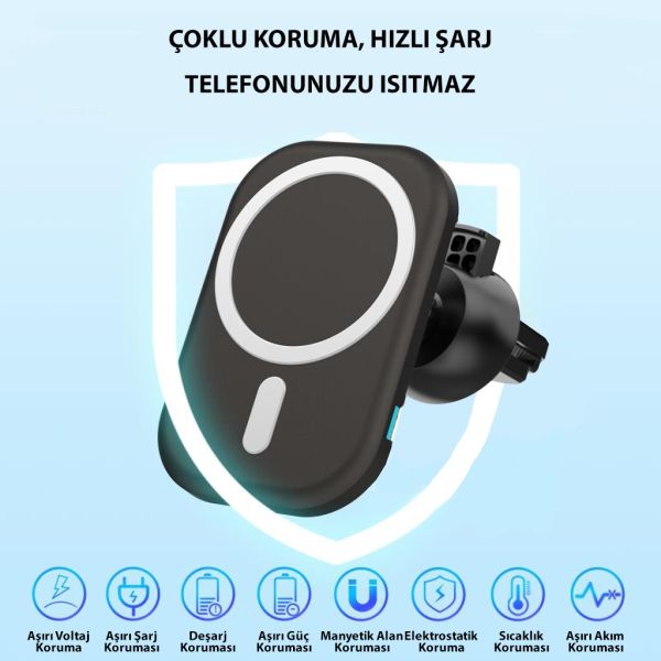 15w iPhone 12 13 14 Pro Max Mini Magsafe Kablosuz Araç Şarj Aleti