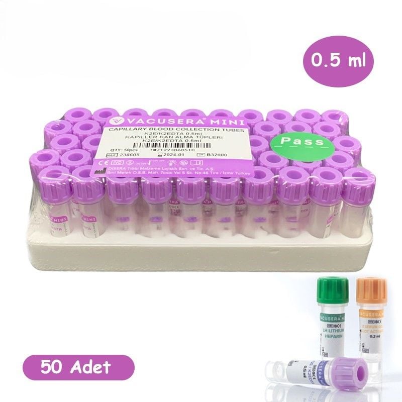 K2 Edtalı Tüp 0,5 ML Pediatrik Mor Kapak 100 Adet