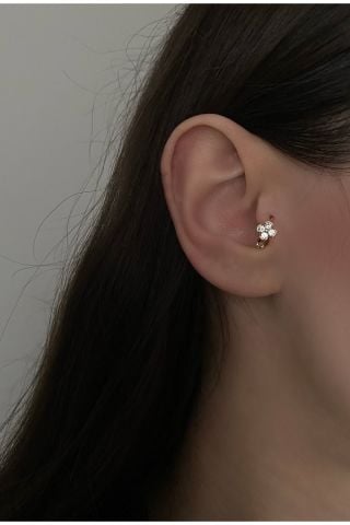 Cerrahi Çelik Renkli Taşlı Papatya Halka Tragus Piercing