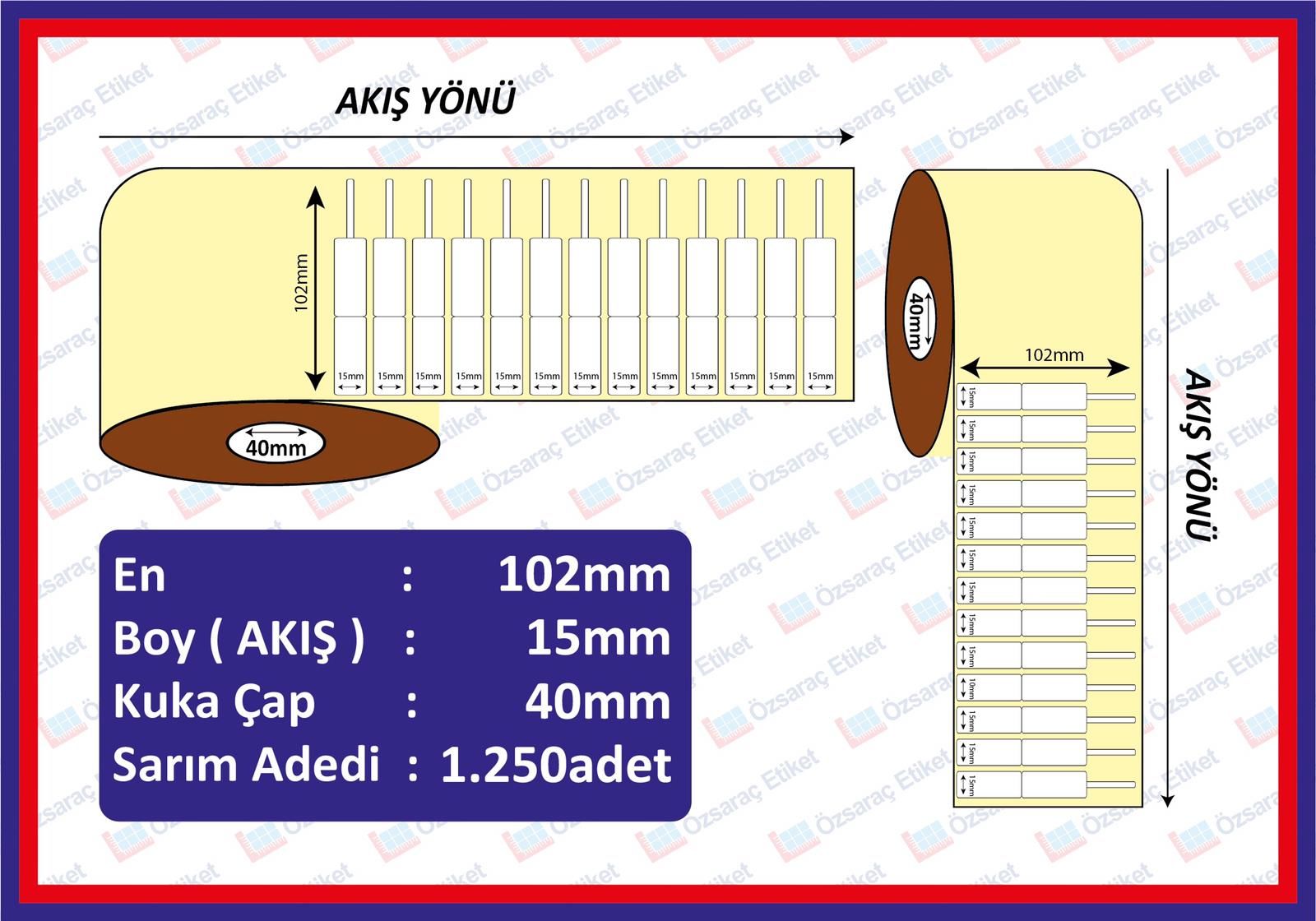 102x15 KUYUMCU ETİKETİ EKO TERMAL 1250 SARIM