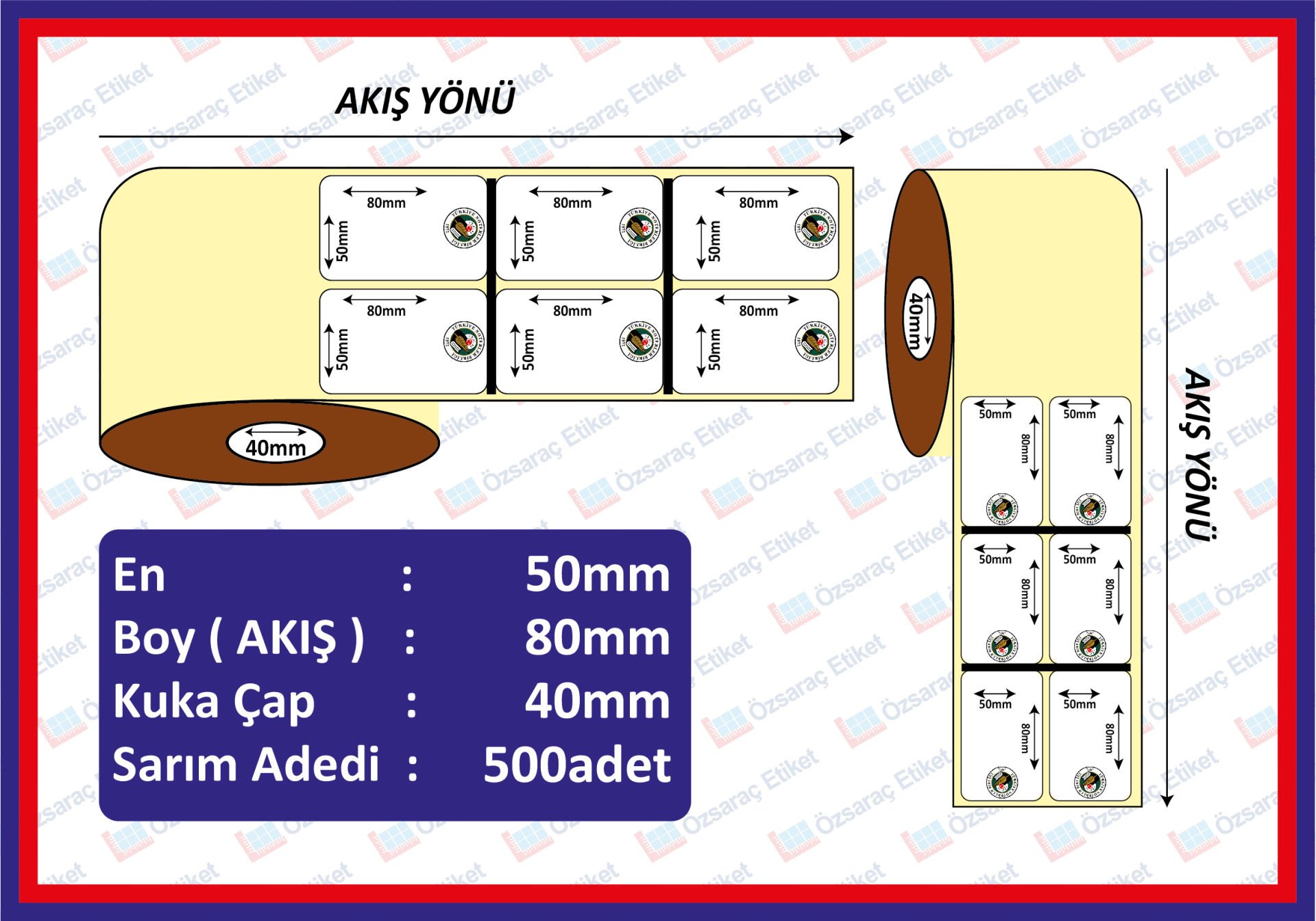 BASKILI NOTER ETİKETİ 50x80 500 SARIM (ŞEFFAF)