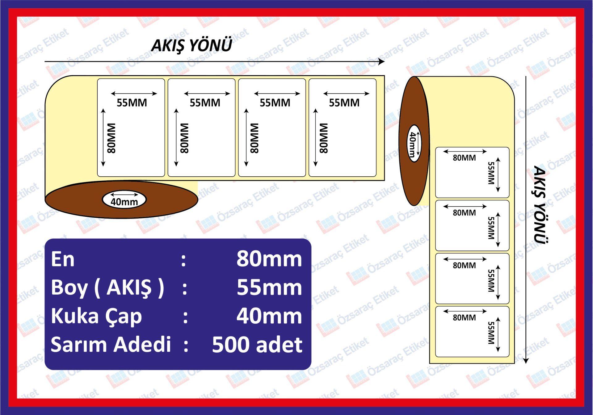 KUŞE BARKOD ETİKETI 55x80 500 SARIM