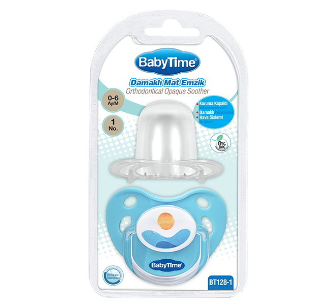Babytime  Damaklı Koruyucu Kapaklı Mat Gövdeli Emzik BT128-1 (0-6 ay)