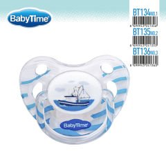 Babytime Silikon Damaklı Koruyucu Şeffaf Gövdeli Desenli Emzik BT134-1 (0-6 ay)