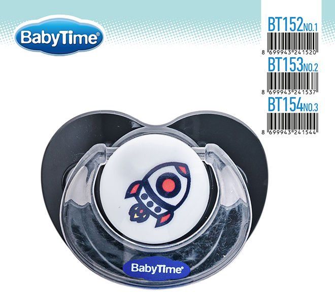 Babytime Silikon Damaklı Koruyucu Kapaklı Siyah Gövdli Emzik BT153 No:2 (6-18 aylık)