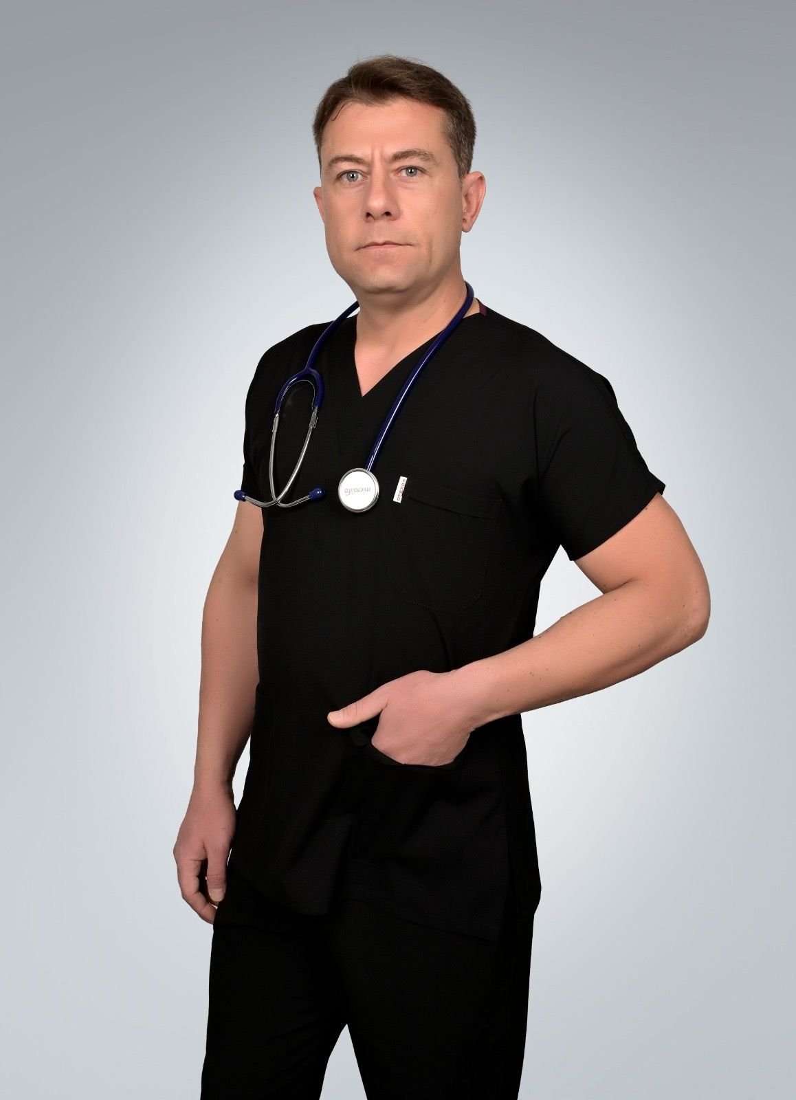 Formed Likralı Kumaş Unisex Siyah Doktor Hemşire Forması