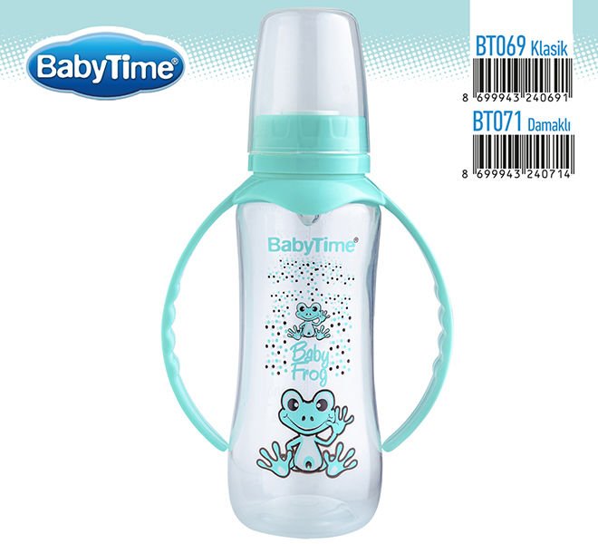 Babytime Kulplu PP Biberon (Silikon Damaklı Uçlu) 250ml BT071