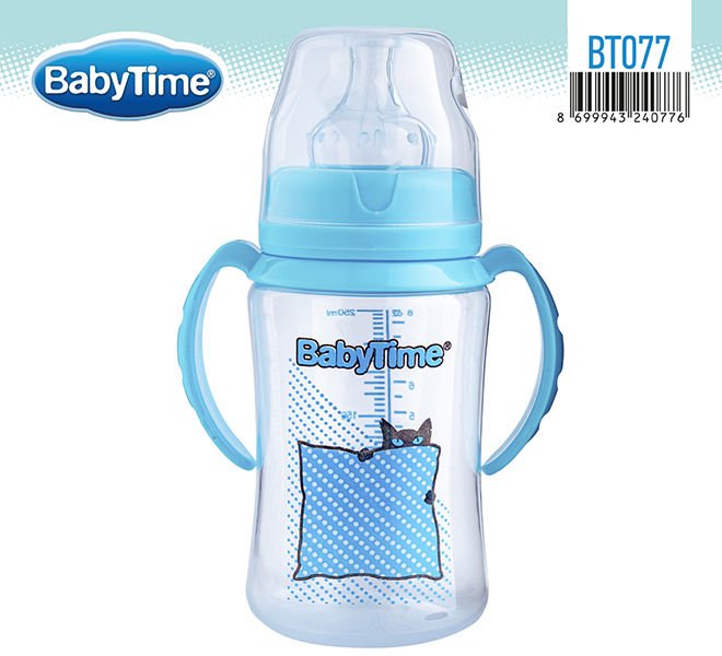 Babytime Geniş Ağız Kulplu PP Biberon (Silikon Uçlu) 250ml BT077
