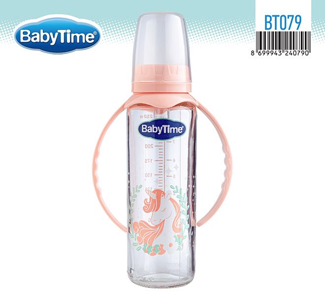 Babytime Kulplu Cam Biberon (Silikon Kiraz Uçlu) 225ml BT079