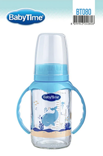 Babytime Kulplu Cam Biberon (Silikon Kiraz Uçlu) 125ml BT080