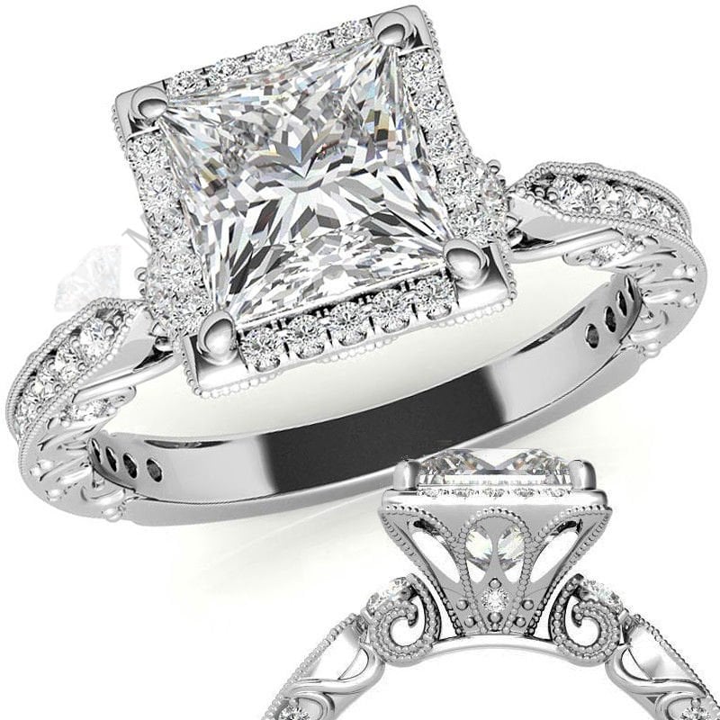 3.50 karat mozanit taşlı yüzük prenses kesim-prs007