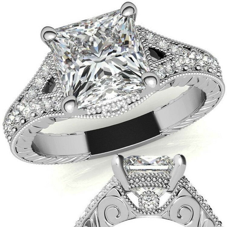 3.50 karat mozanit taşlı yüzük prenses kesim prs018