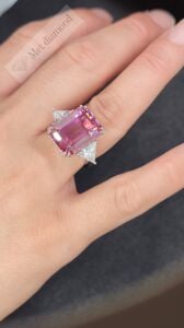 17,40 karat mozanit pırlanta yüzük pembe emerald