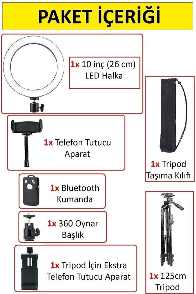 Tripodlu Selfie Işığı Ring Light 10 Inç Led Işıklı Halka Bluetooth Kumandalı Youtuber Tiktok