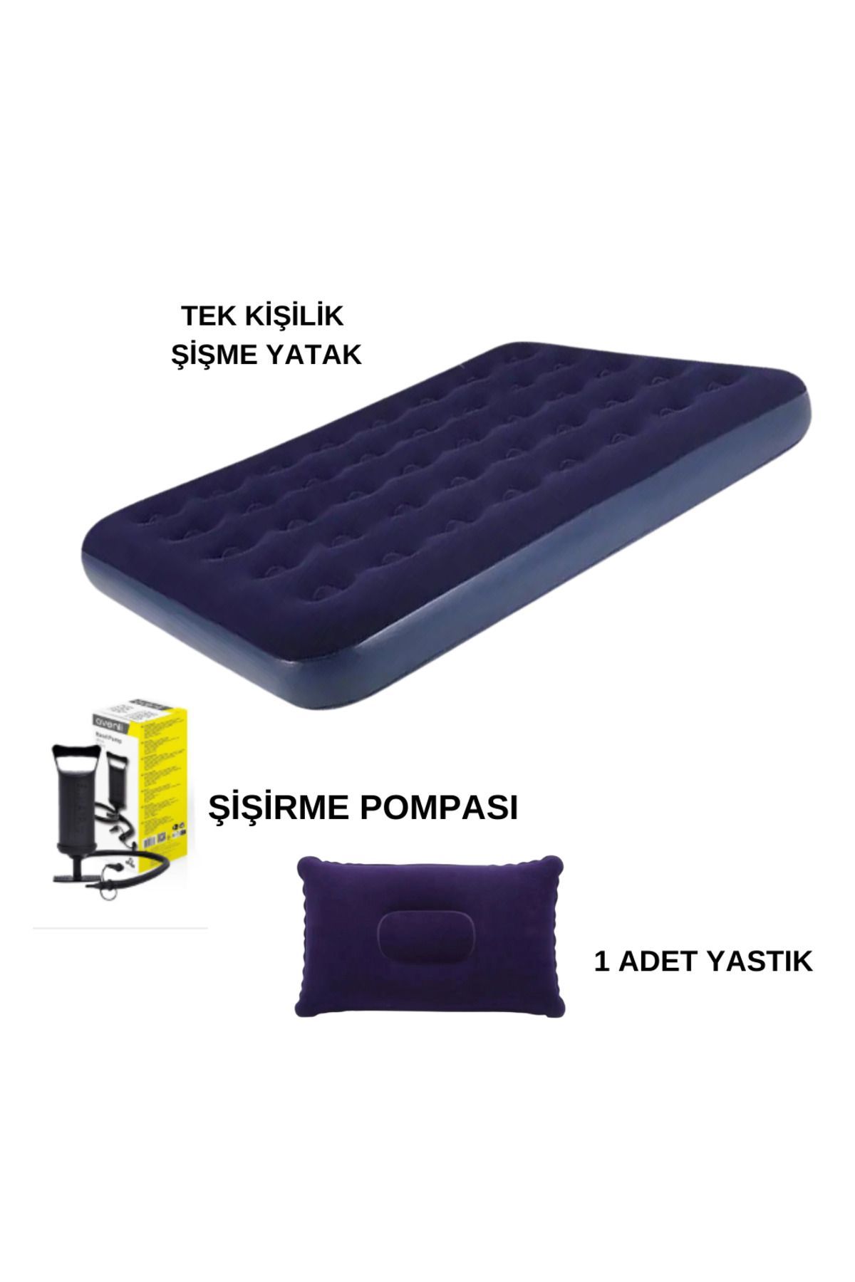 Tek Kişilik Şişme Yatak (191cm X 73 Cm X 22 Cm) + Yastık + Pompa / Kamp Seti