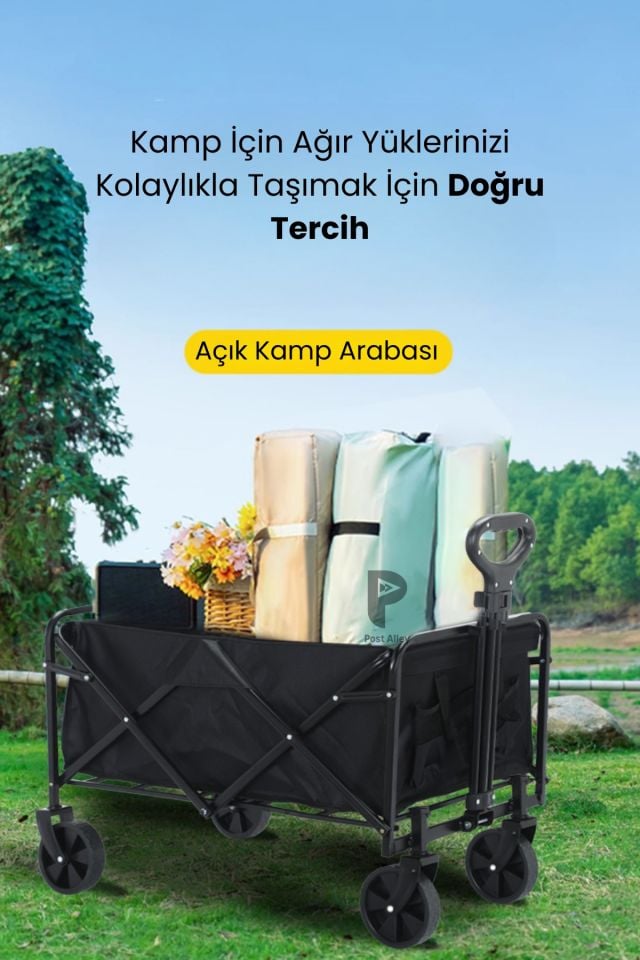Fren Sistemli Çok Amaçlı Katlanır Plaj Kamp Piknik Eşya Taşıma Arabası (51x13x68 cm)