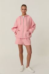 Sırt Baskılı Fermuarlı Sweatshirt Pembe
