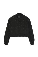 Taş Detaylı Cepli Crop Ceket Siyah