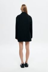 Kruvaze Yaka Oversize Blazer Ceket Siyah