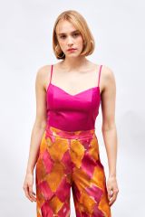 İp Askılı Saten Crop Bluz - FUŞYA