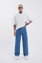 Erkek Fith Kargo Cepli Baggy Lacivert Jeans