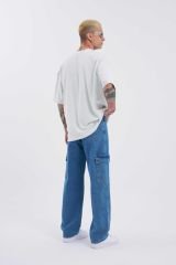 Erkek Fith Kargo Cepli Baggy Lacivert Jeans