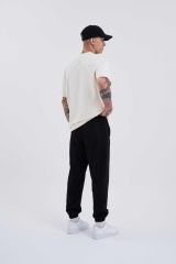 Erkek Solid Color Basic Relaxed Jogger Siyah Eşofman Altı