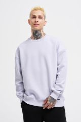 Erkek Basic Bisiklet Yaka Oversize Açık Lila Sweatshirt