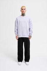 Erkek Basic Bisiklet Yaka Oversize Açık Lila Sweatshirt