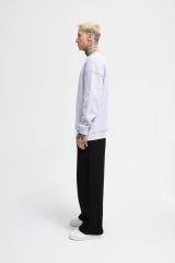 Erkek Basic Bisiklet Yaka Oversize Açık Lila Sweatshirt