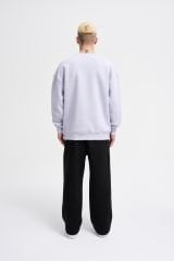 Erkek Basic Bisiklet Yaka Oversize Açık Lila Sweatshirt