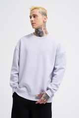 Erkek Basic Bisiklet Yaka Oversize Açık Lila Sweatshirt