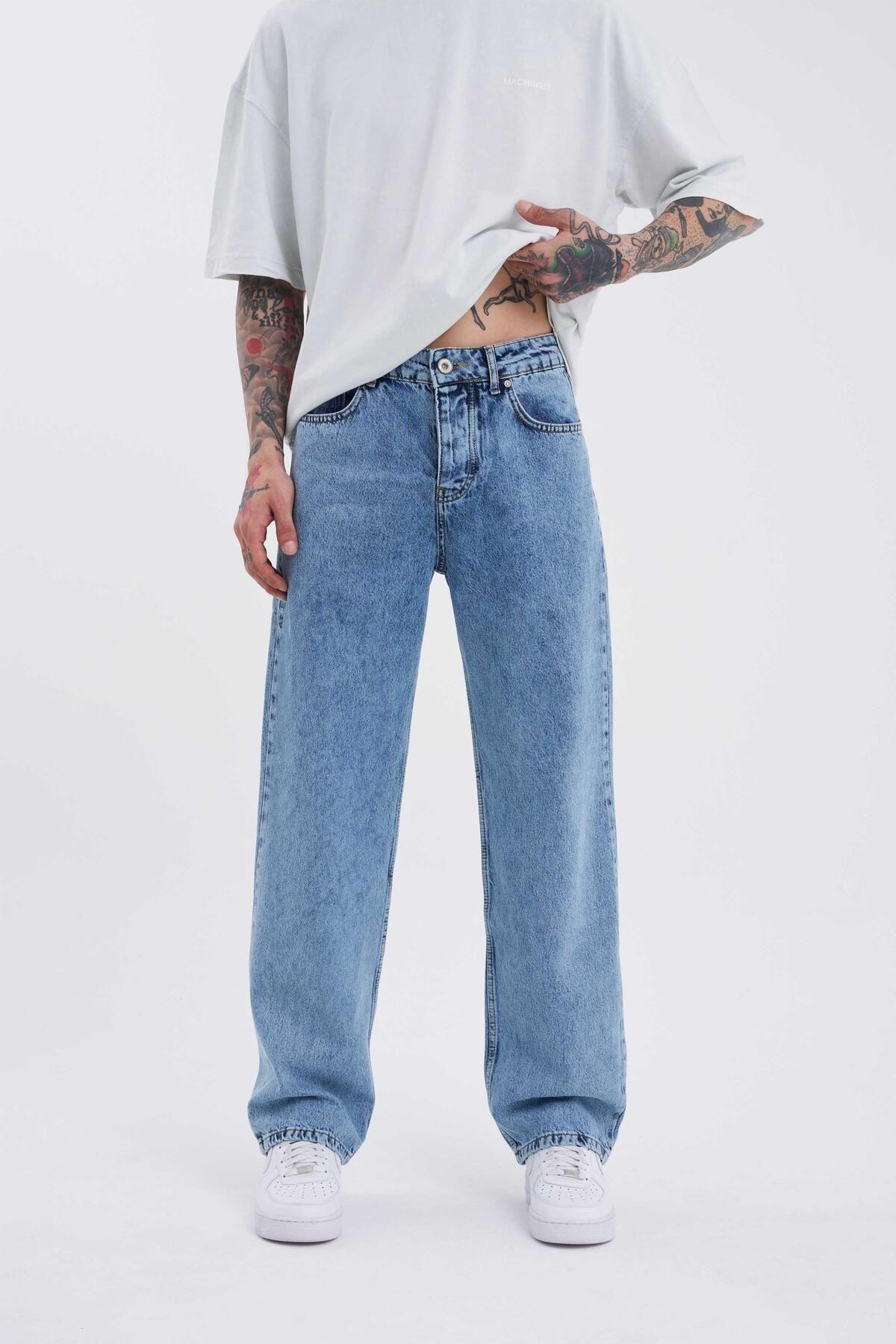 Erkek Relaxed Baggy Mavi Jean Pantolon