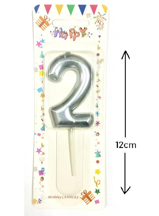 Büyük Boy 2 Rakam Gümüş Mum 12 Cm