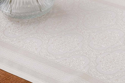 Roma Jakar Polyester Kumaş Bej Runner 45x150 Cm - 1415