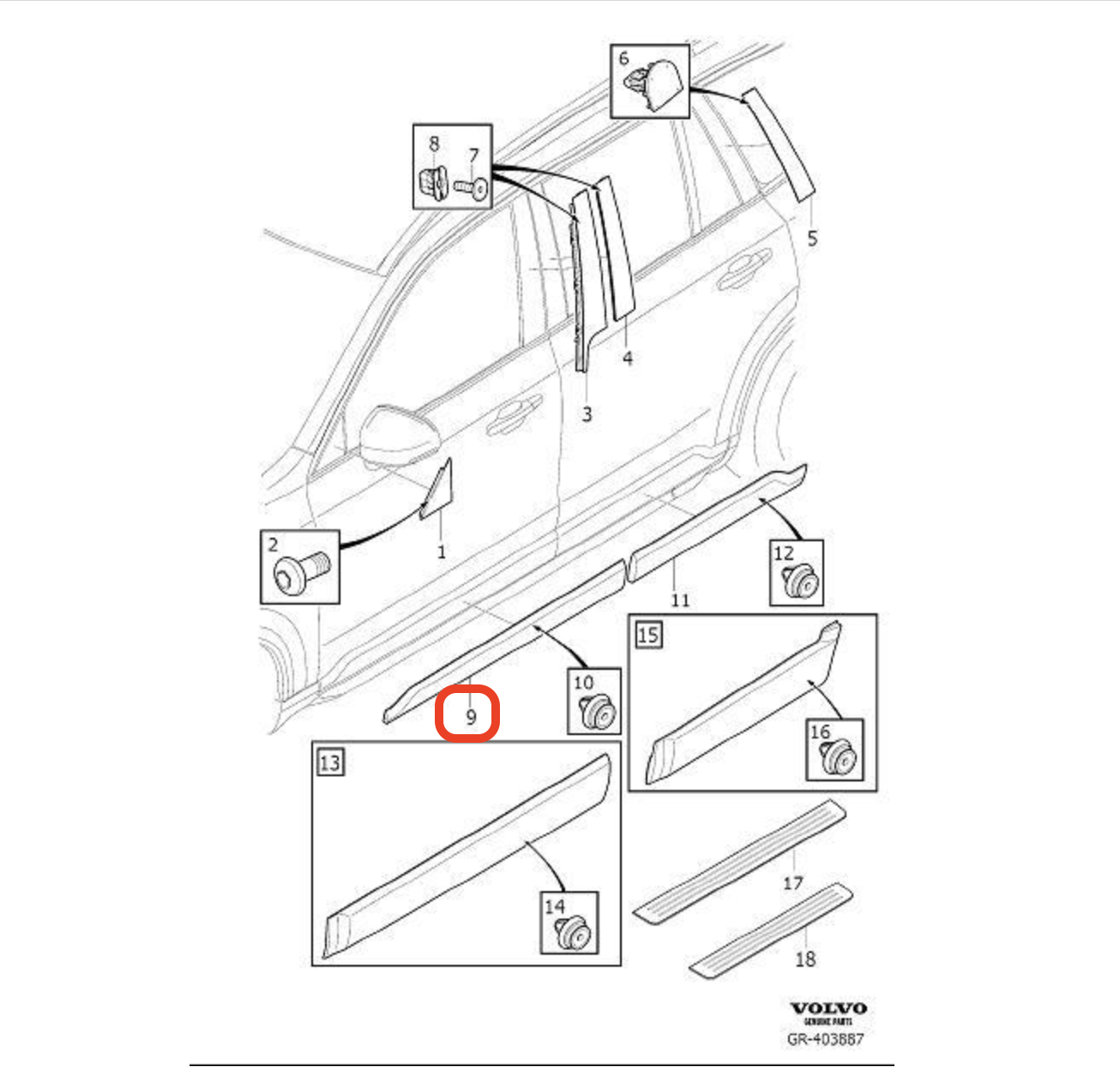 Volvo XC90 Sol Ön Kapı Çıtası 40007114