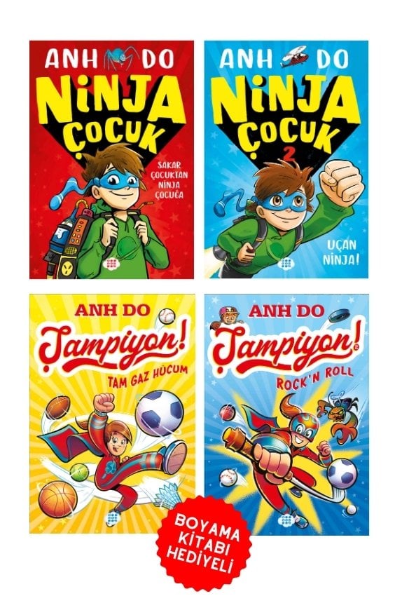 Anh Do Ninja Çocuk 1–2 & Şampiyon 4’lü Kitap Seti + Boyama Kitabı Hediyeli