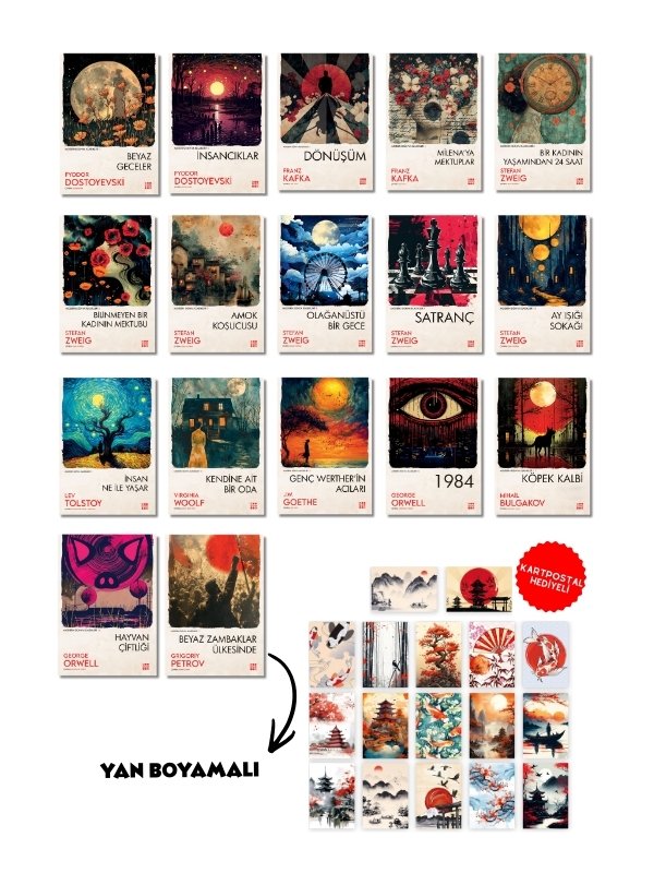 17 Kitaplık Modern Klasikler Seti - Yan Boyamalı Özel Seri - Zweig, Kafka, Dostoyevski, Orwell