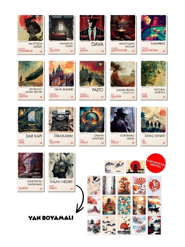 17 Kitaplık Modern Klasikler Seti - Yan Boyamalı Özel Seri - Gogol, Tolstoy, H.G. Wells, Dostoyevski