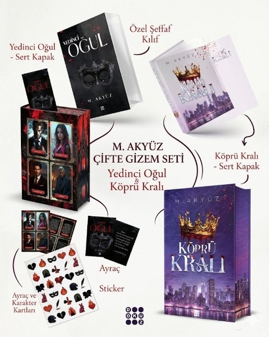 Dokuz Yayınları M. Akyüz Yedinci Oğul ve Köprü Kralı Seti - Yan Boyamalı Ciltli Özel Tasarım Baskı