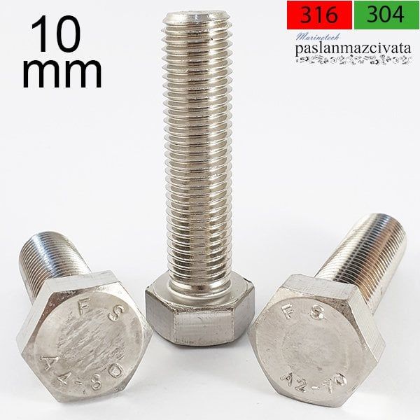M10 Paslanmaz Civata  DIN933 / DIN931 A4 AISI 316 KALİTE - 10x40