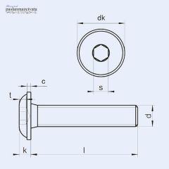 M5 Paslanmaz Pullu Bombe Baş İmbus  DIN7380-2 5x25