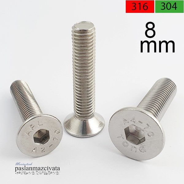 M8 Paslanmaz Havşa Baş İmbus DIN7991 A4 AISI 316 KALİTE - 8x60